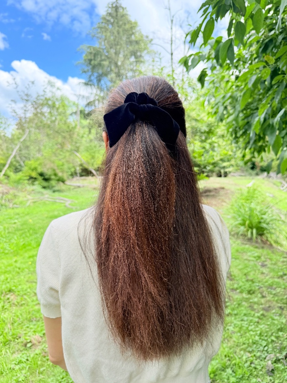 Black velvet hair bow scrunchie hair tie